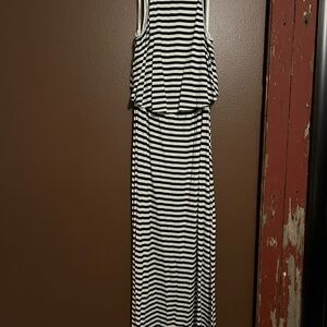 She + Sky navy and White Striped Maxi Dress